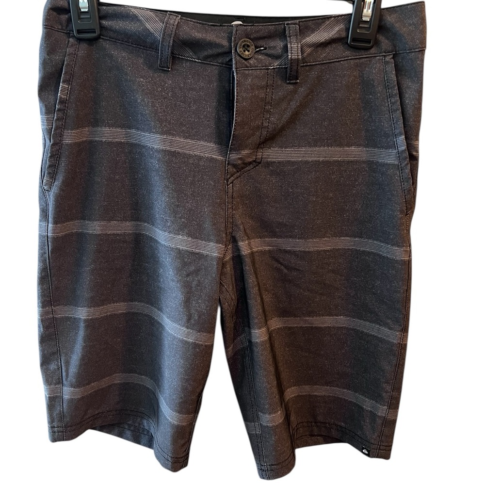 Charcoal Gray Flat Front Board Shorts with Subtle Lighter Gray Stripes.  Size=28
